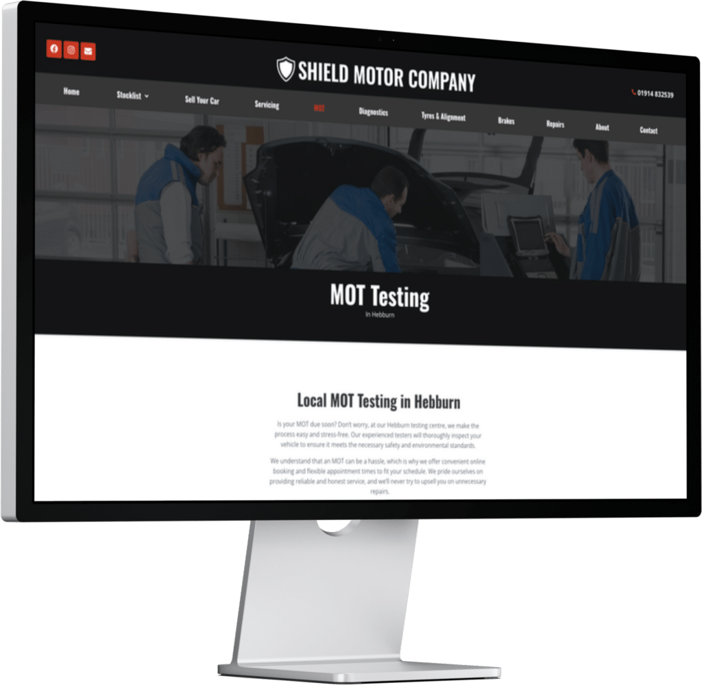 The Garage Site: Shield Motor Company Website Showcase on Desktop