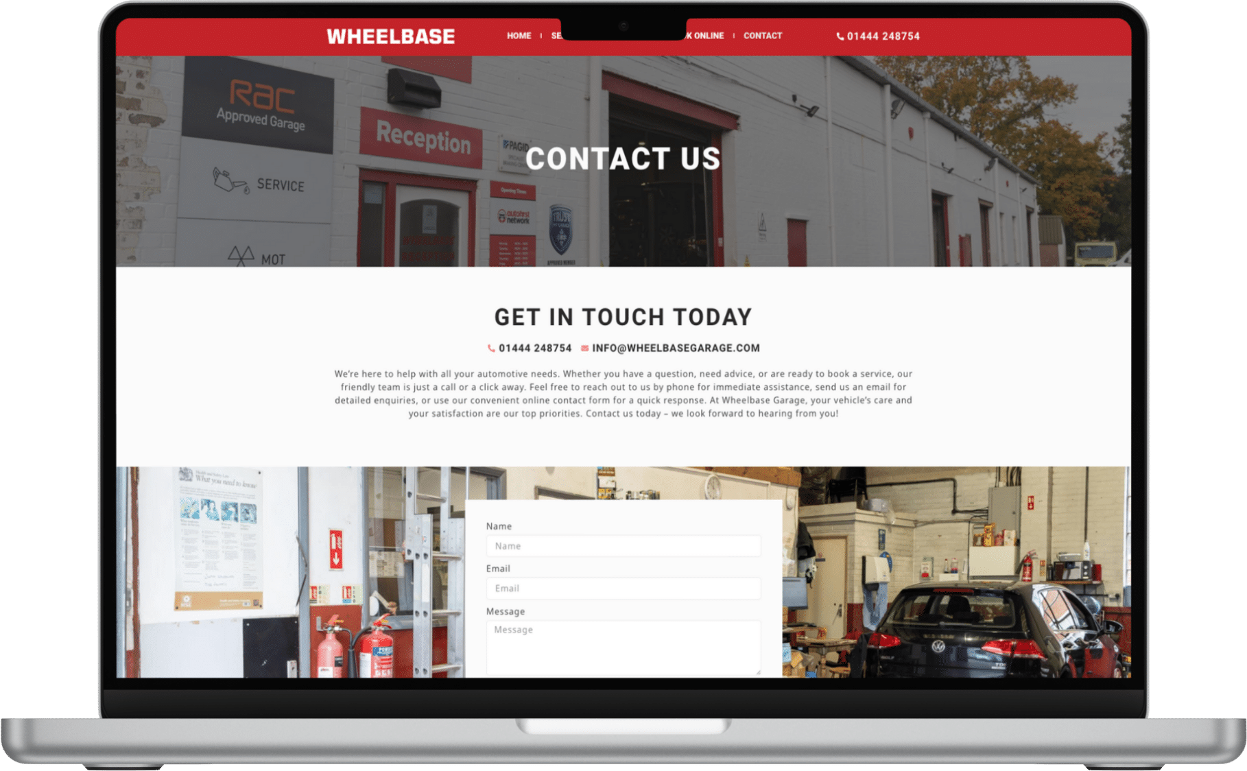 The Garage Site: Wheelbase Garage Website Showcase on Laptop