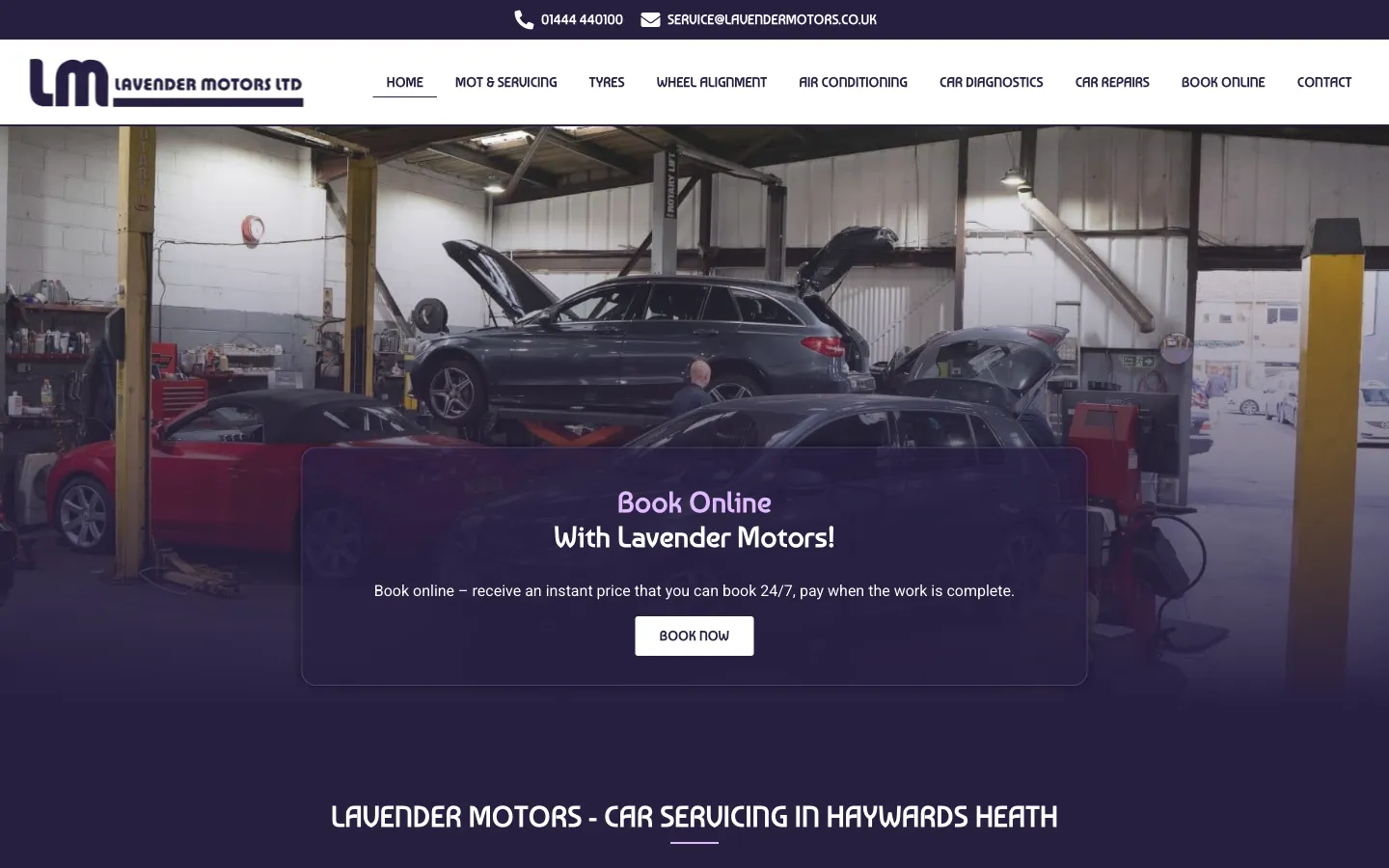 Lavender Motors website homepage - car servicing in Haywards Heath, West Sussex
